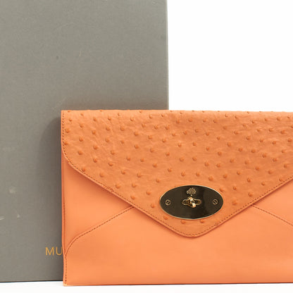 Mulberry Clutch Pouch in Coral Orange, Calfskin Leather — Side View