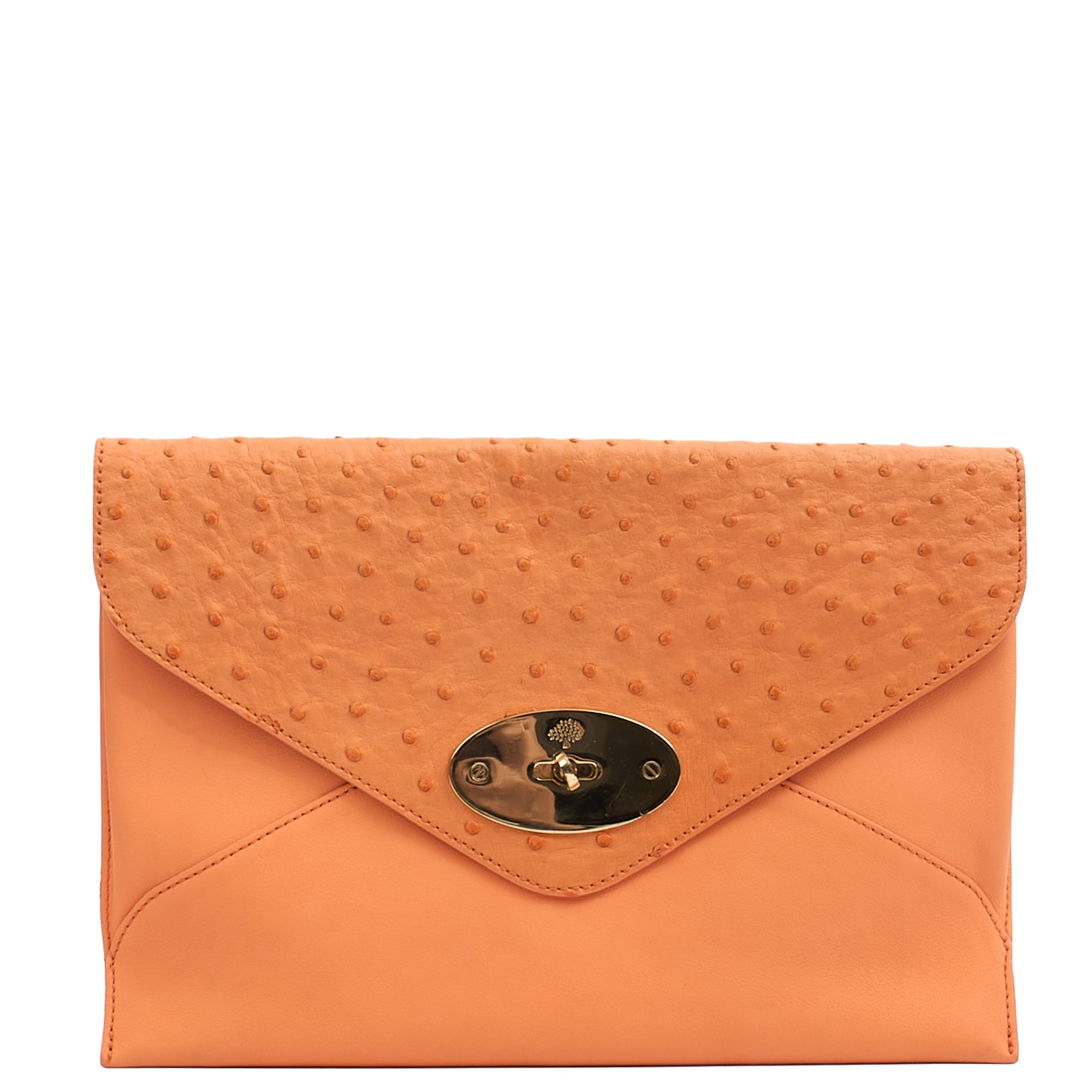 Mulberry Clutch Pouch in Coral Orange, Calfskin Leather — Front View
