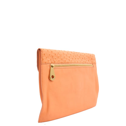 Mulberry Clutch Pouch in Coral Orange, Calfskin Leather — Back View