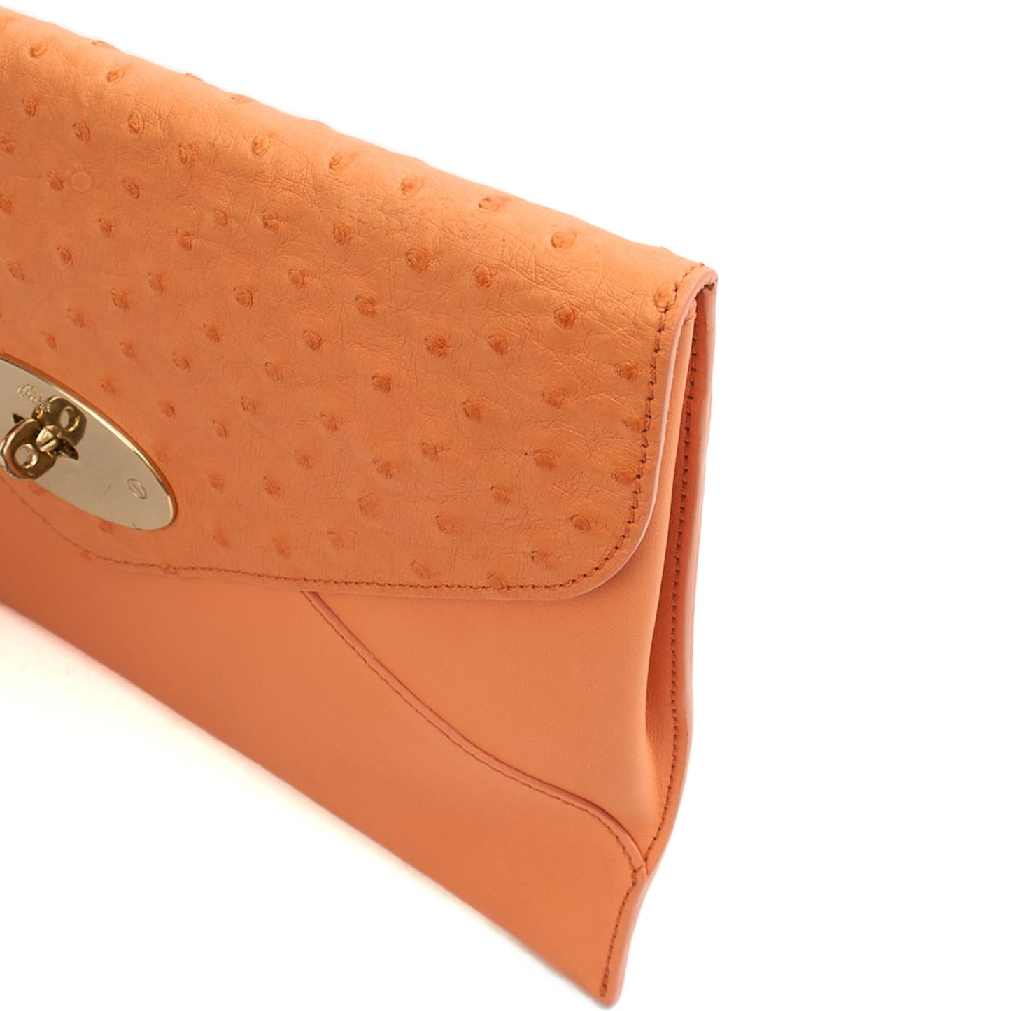 Mulberry Clutch Pouch in Coral Orange, Calfskin Leather — Detail View