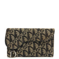 Christian Dior Wallet Saddle Coin Purse in Blue, Dior Oblique Embroidery — Front View