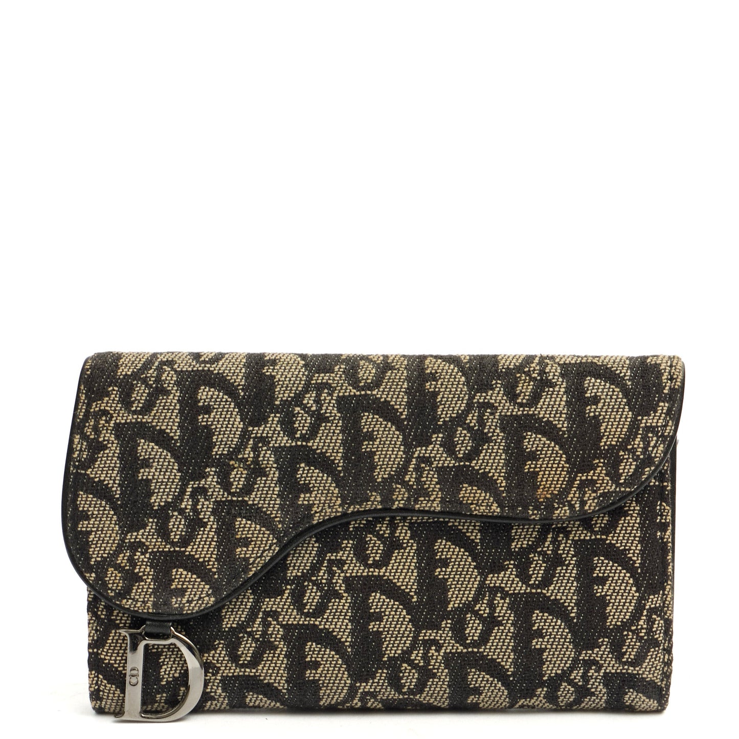 Christian Dior Wallet Saddle Coin Purse in Blue, Dior Oblique Embroidery — Front View