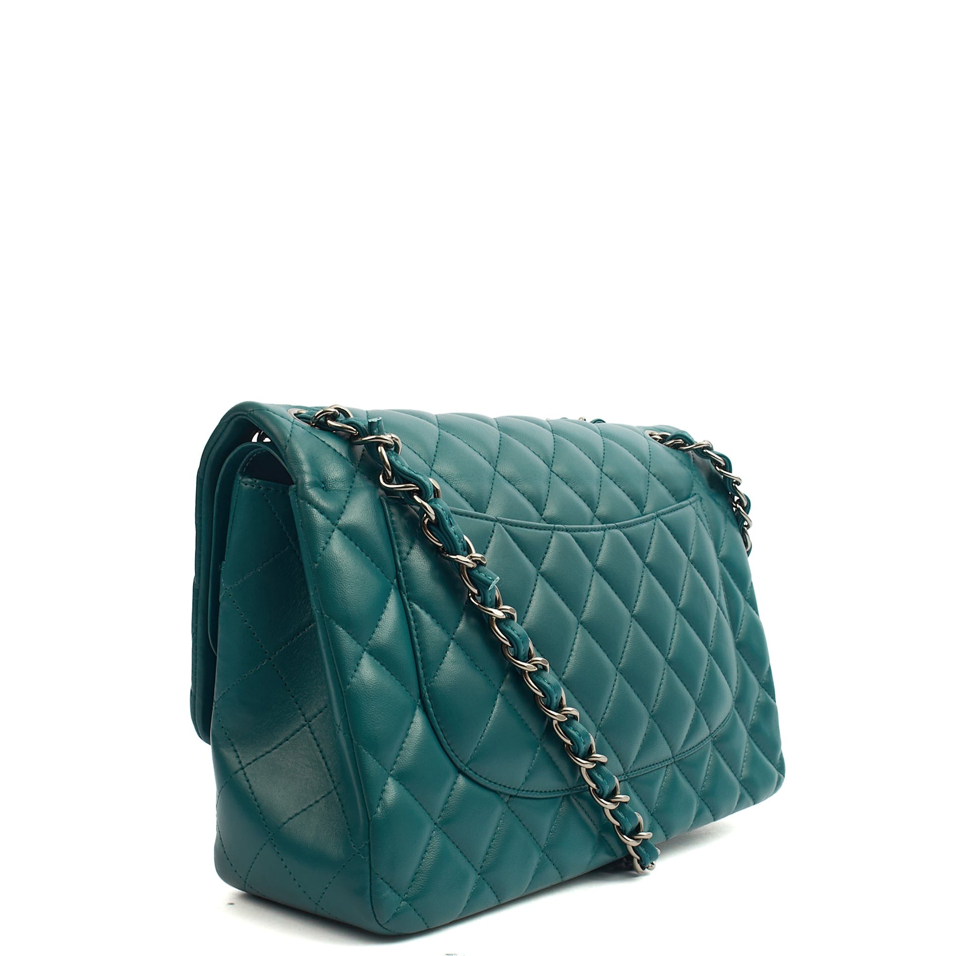 Chanel Shoulder Bag Classic Double Flap - Large in Blue, Lambskin Leather — Back View