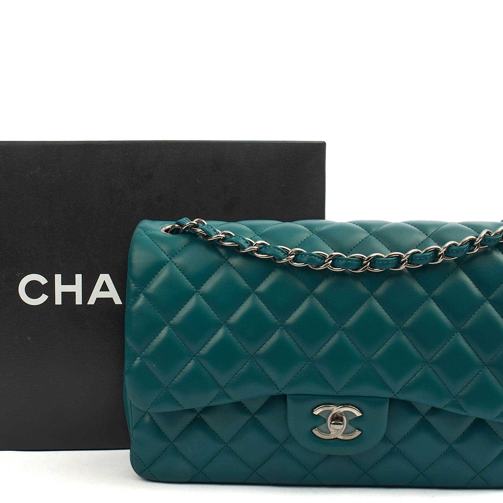 Chanel Shoulder Bag Classic Double Flap - Large in Blue, Lambskin Leather — Side View