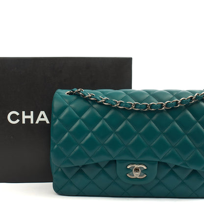 Chanel Shoulder Bag Classic Double Flap - Large in Blue, Lambskin Leather — Side View