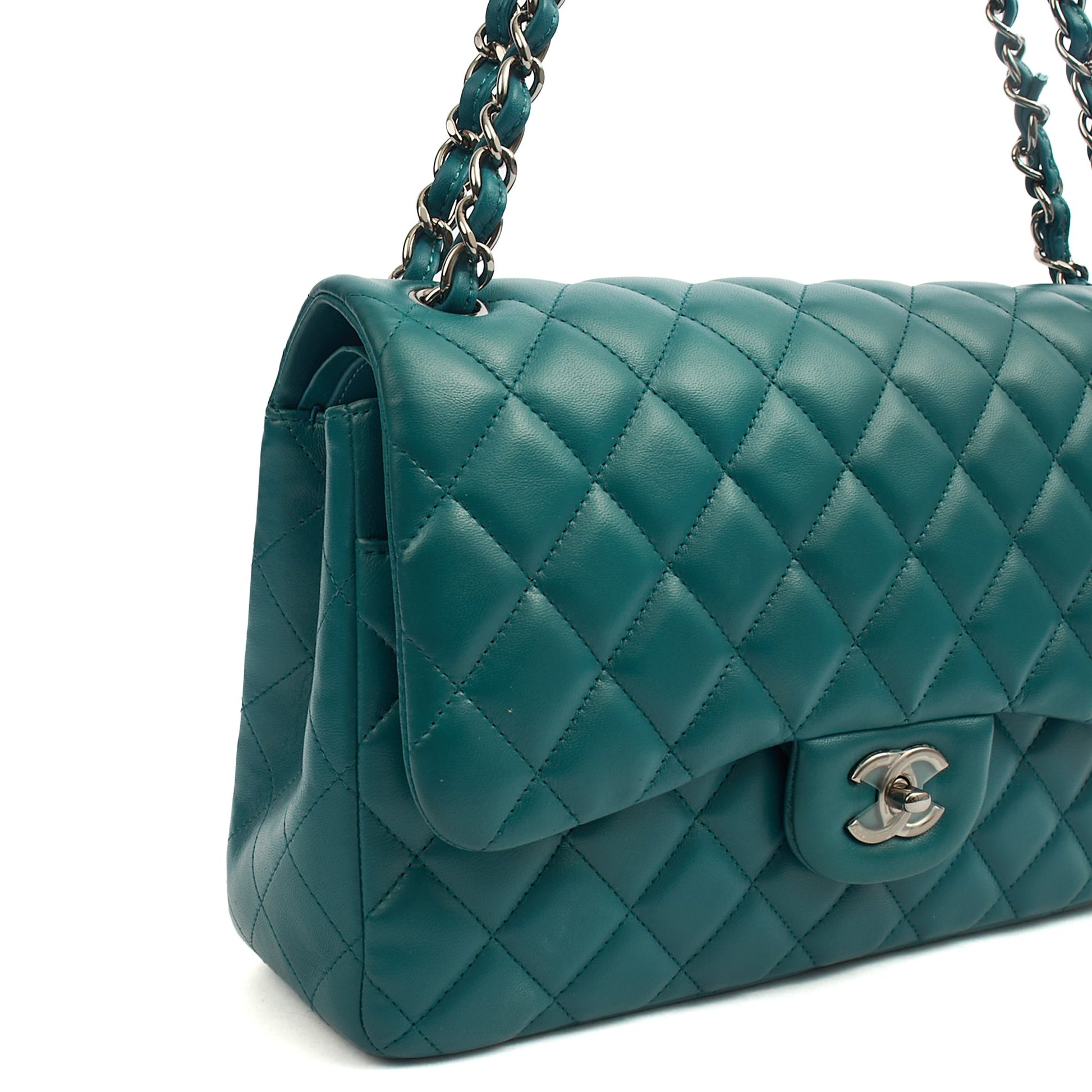 Chanel Shoulder Bag Classic Double Flap - Large in Blue, Lambskin Leather — Alternate View 8