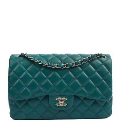 Chanel Shoulder Bag Classic Double Flap - Large in Blue, Lambskin Leather — Front View