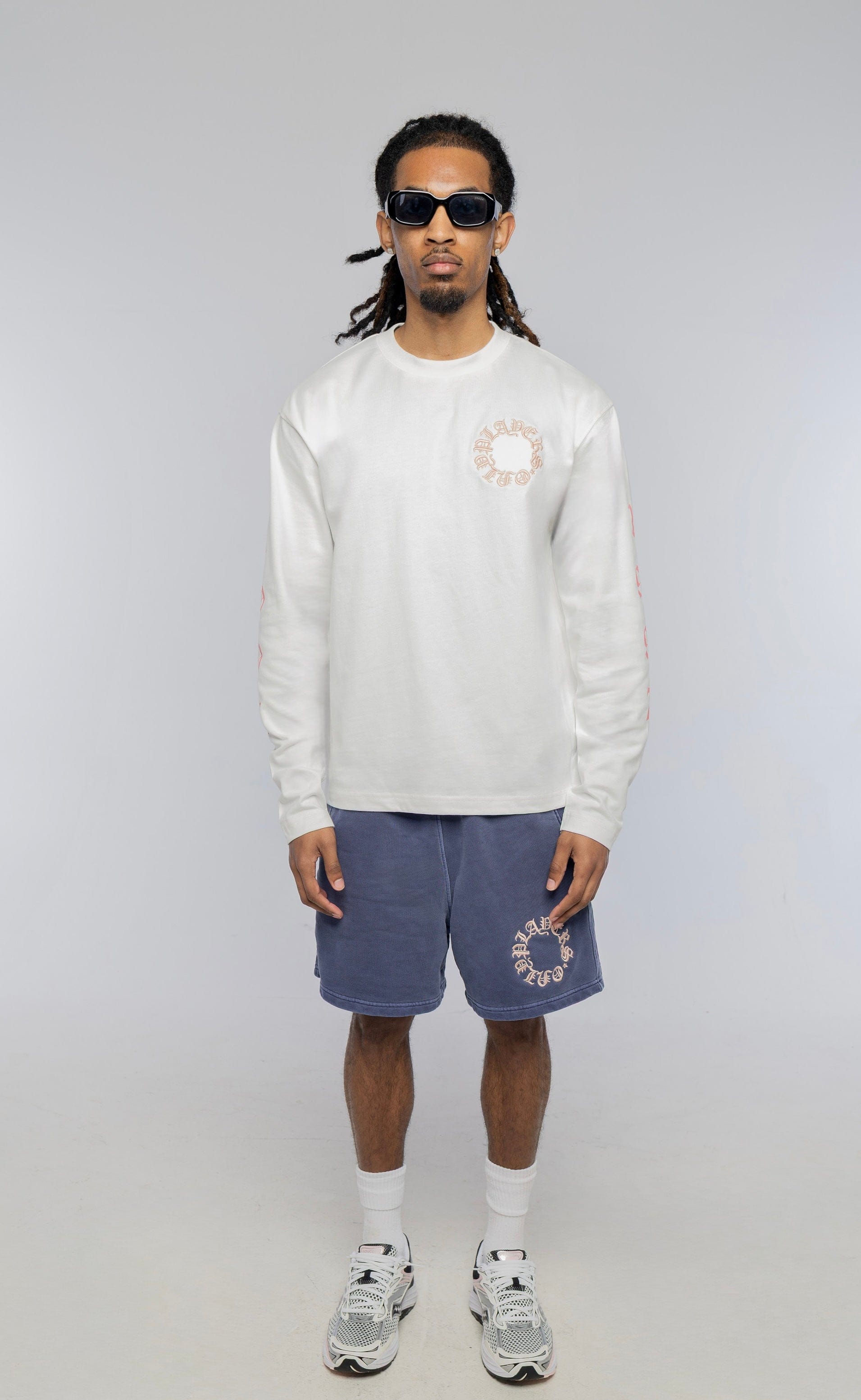 PLAYERS ONLY ECRU - PINK EMBROIDERED LONG SLEEVE — Small — Back View