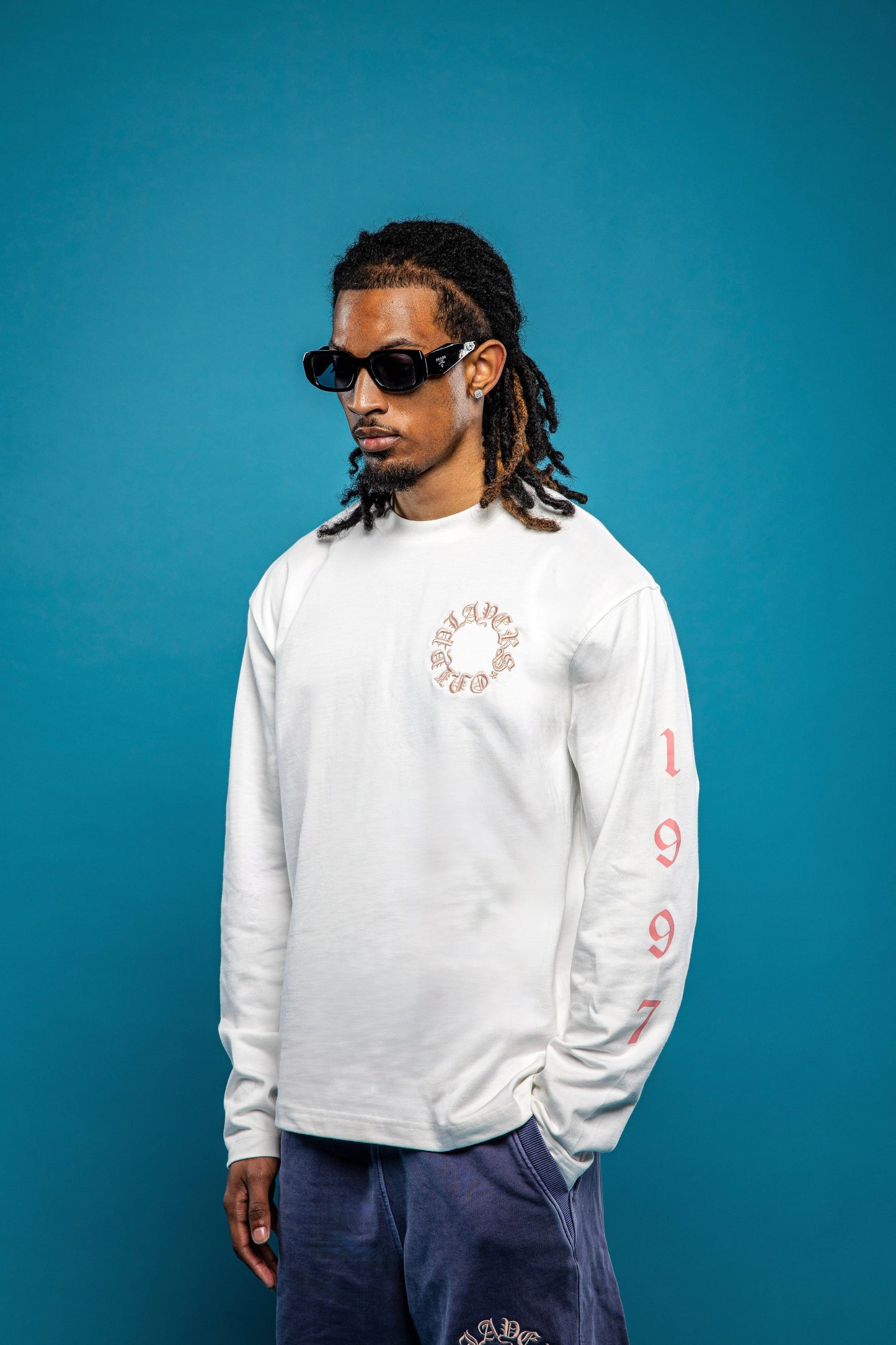 PLAYERS ONLY ECRU - PINK EMBROIDERED LONG SLEEVE — Small — Top View
