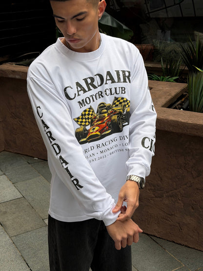Cardair Motor Club Long Sleeve T Shirt - White — S — Back View