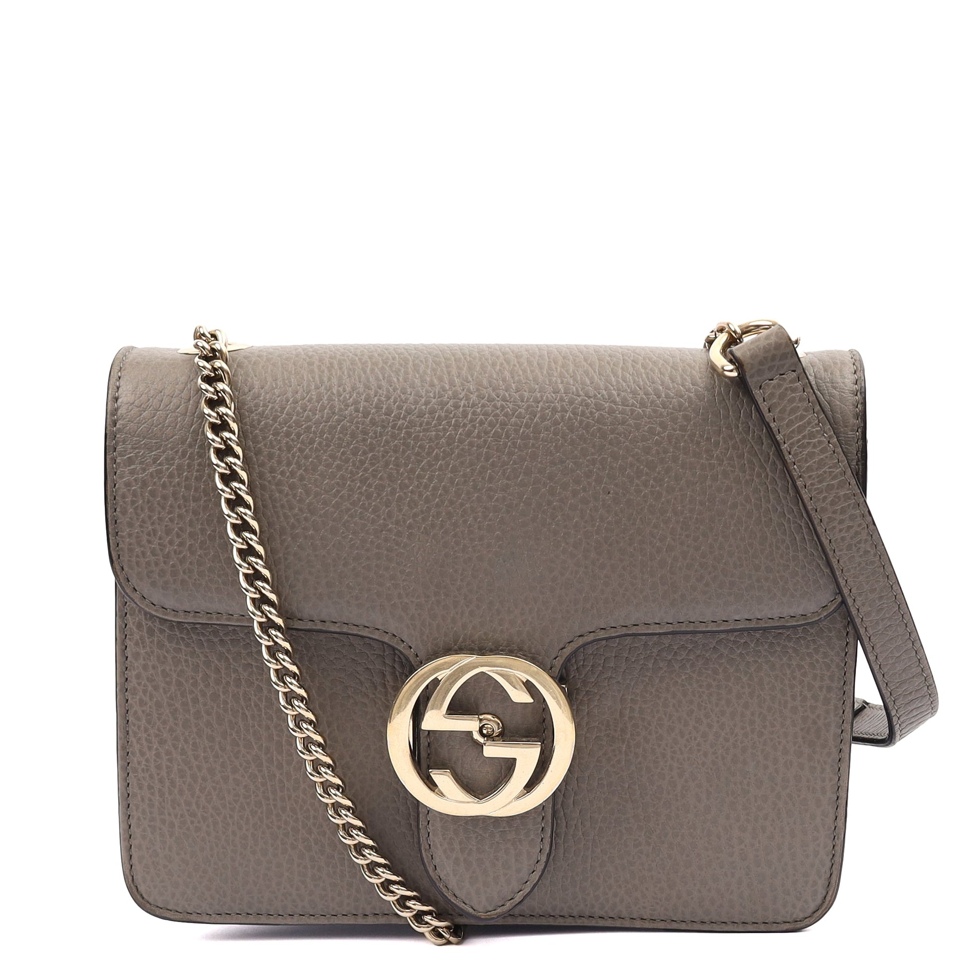 Gucci Cross Body Dollar Interlocking GG Bag - Small in Grey, Leather — Front View