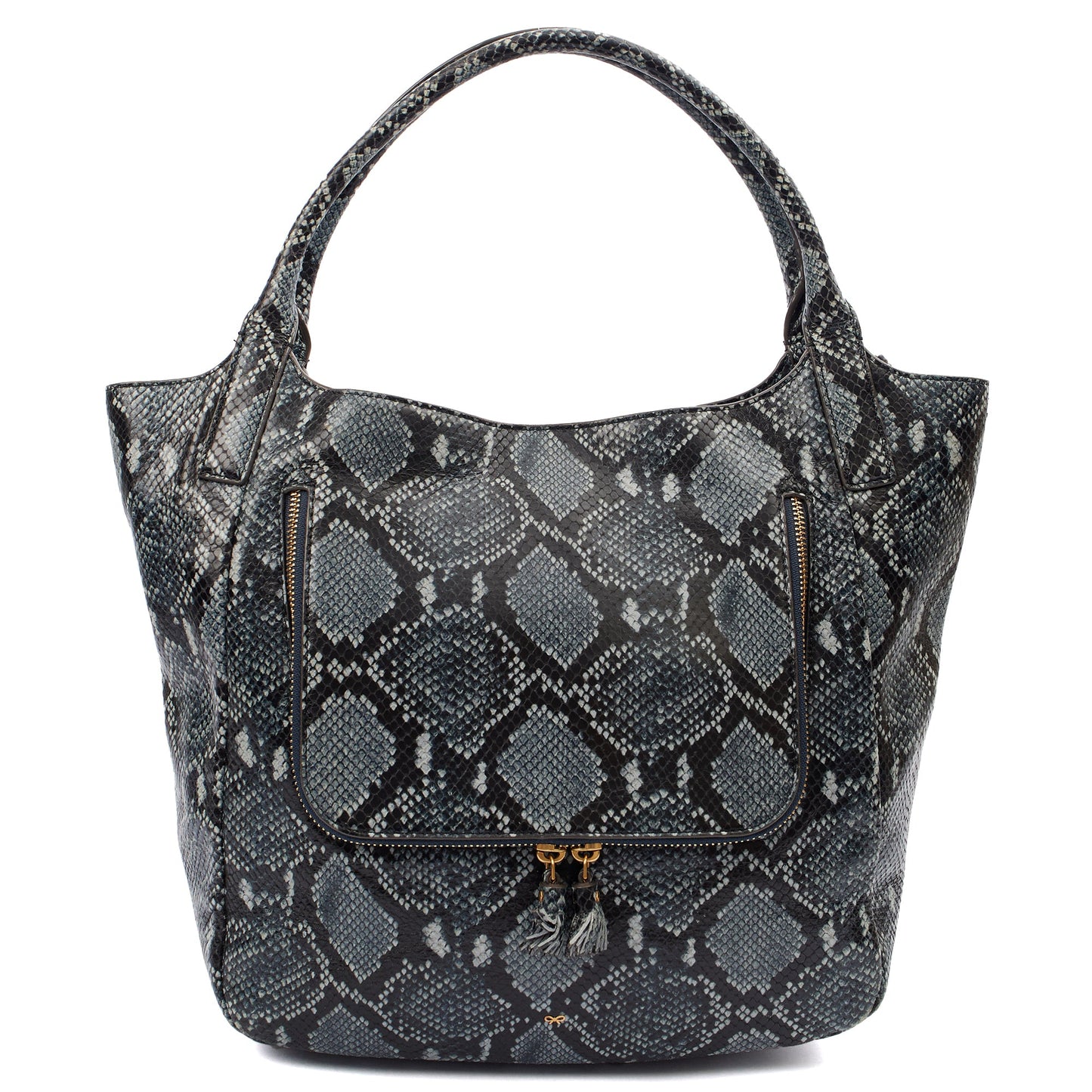 Anya Hindmarch Tote Shoulder Bag in Blue, Exotic Effect Leather — Front View
