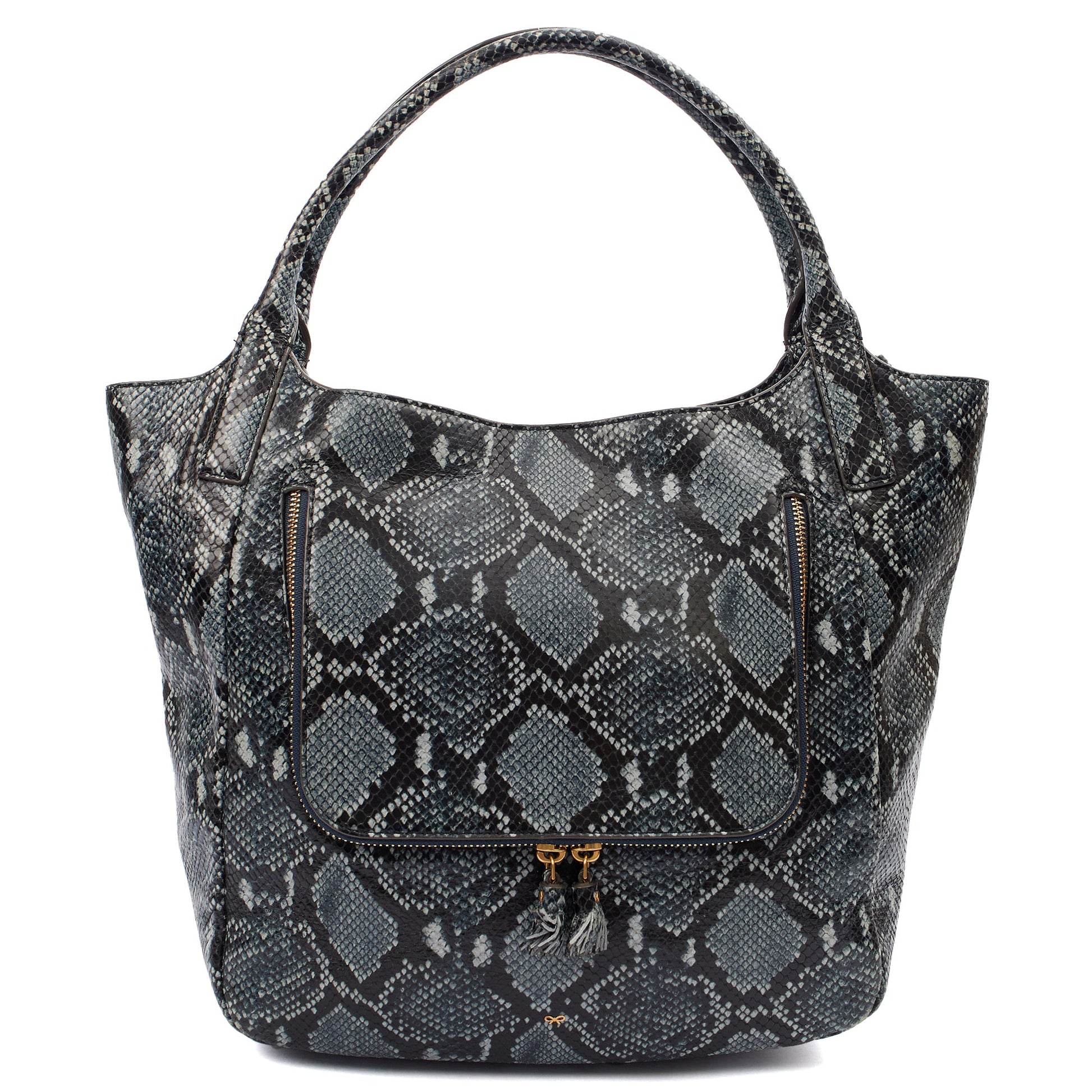 Anya Hindmarch Tote Shoulder Bag in Blue, Exotic Effect Leather — Front View