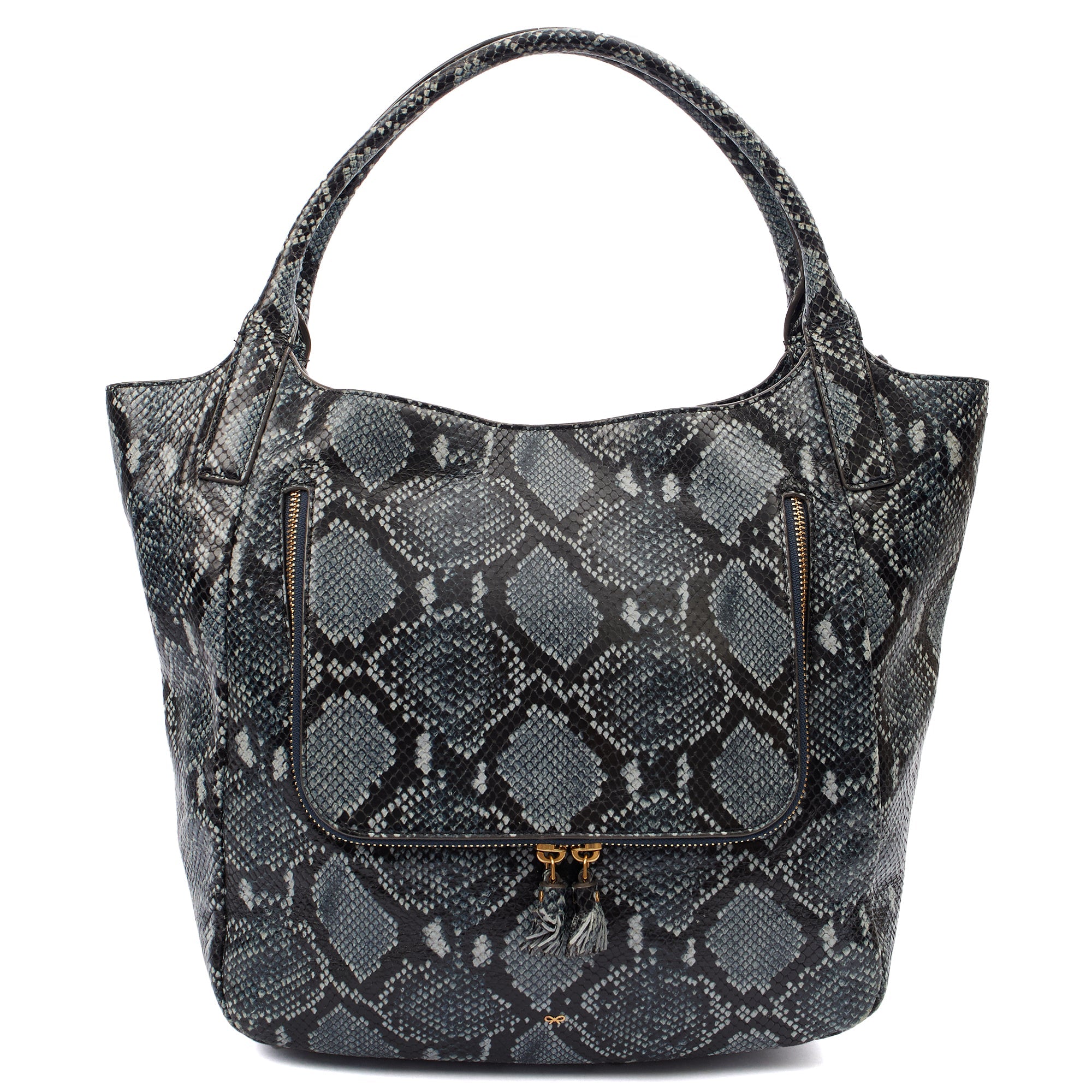 Anya Hindmarch Tote Shoulder Bag in Blue, Exotic Effect Leather — Front View