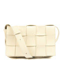 Bottega Veneta Cross Body Cassette in White, Intrecciato leather — Front View