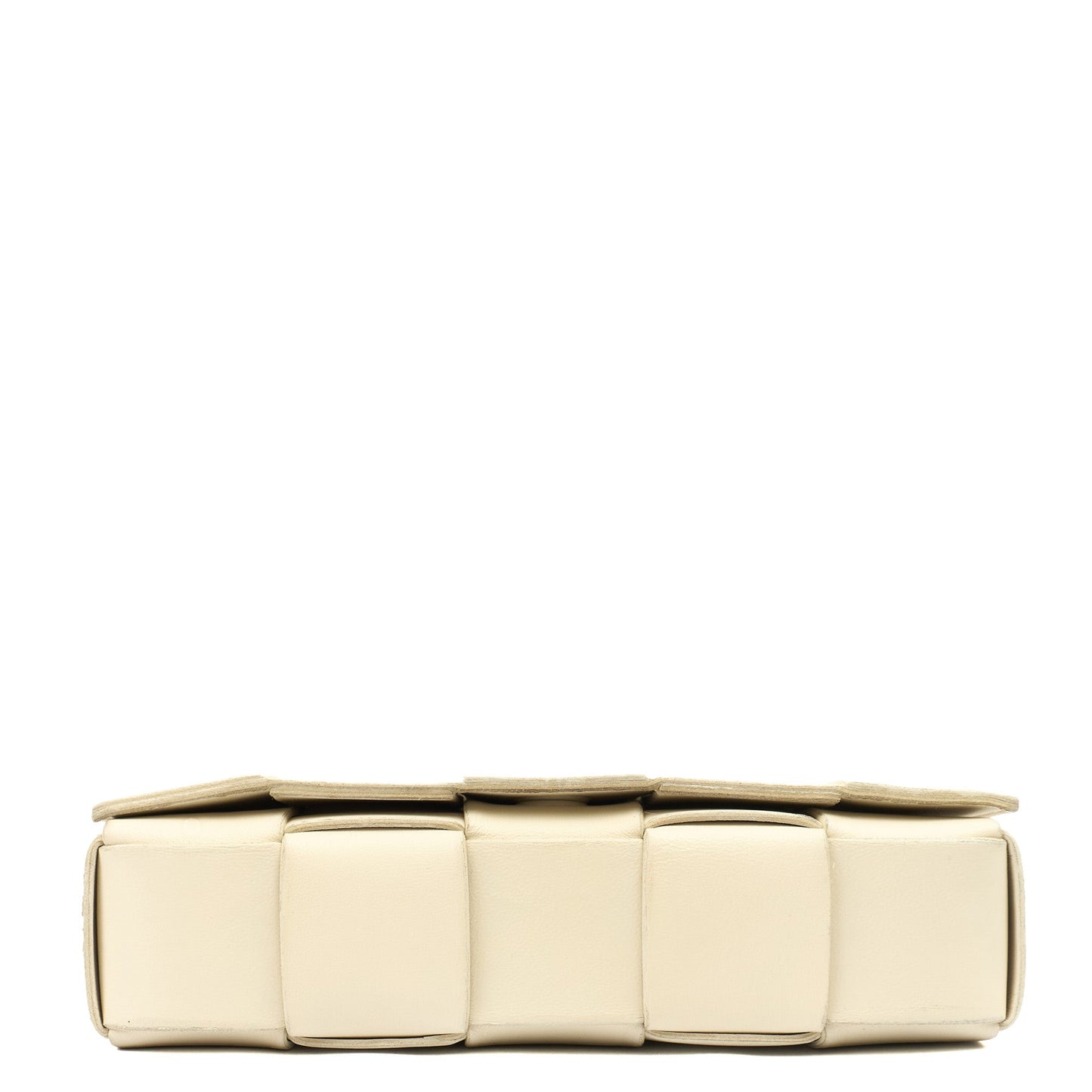 Bottega Veneta Cross Body Cassette in White, Intrecciato leather — Top View