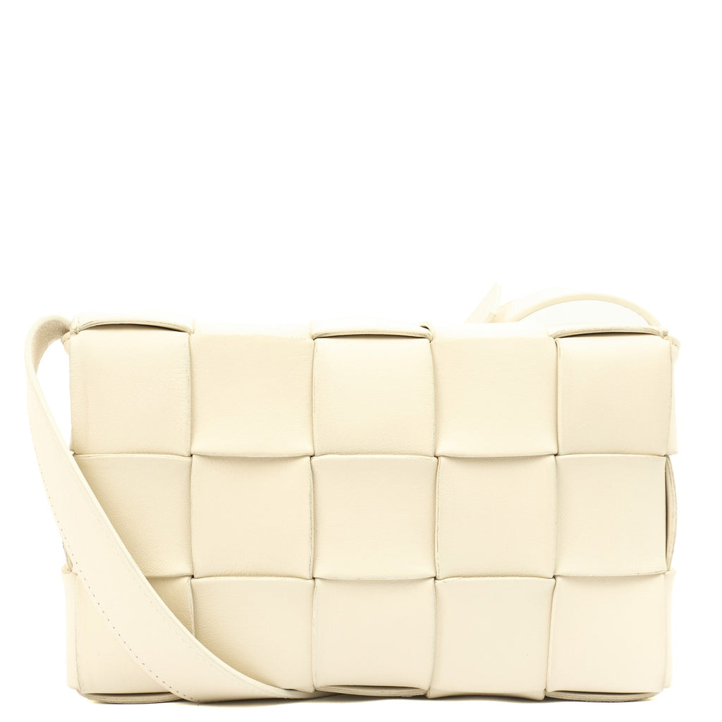 Bottega Veneta Cross Body Cassette in White, Intrecciato leather — Back View