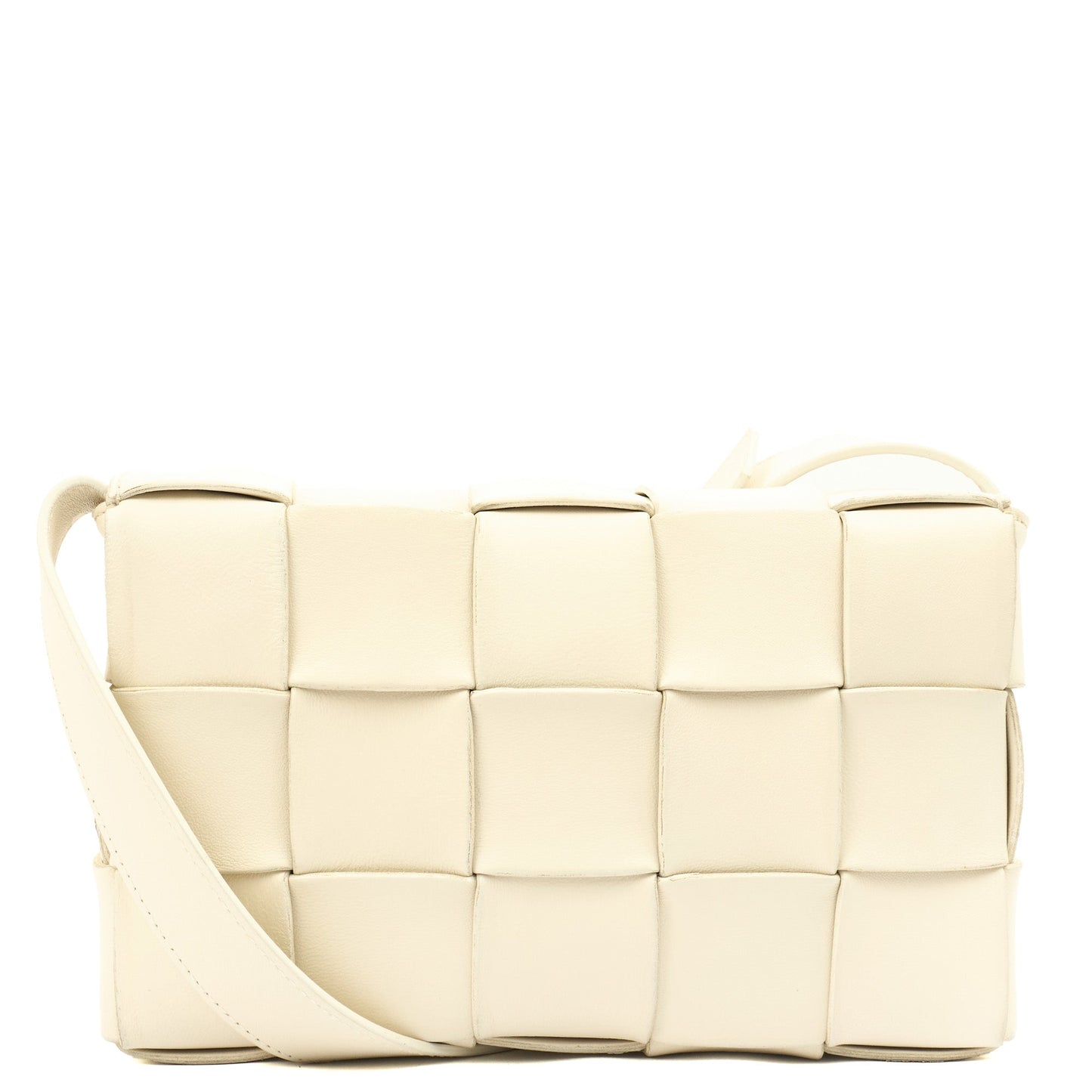 Bottega Veneta Cross Body Cassette in White, Intrecciato leather — Back View