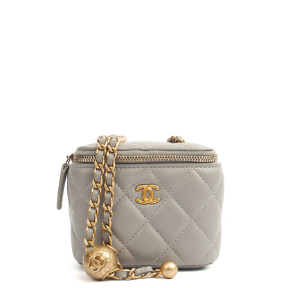 Chanel Cross Body Vanity Case - Mini in Grey, Lambskin Leather (GHW) — Front View