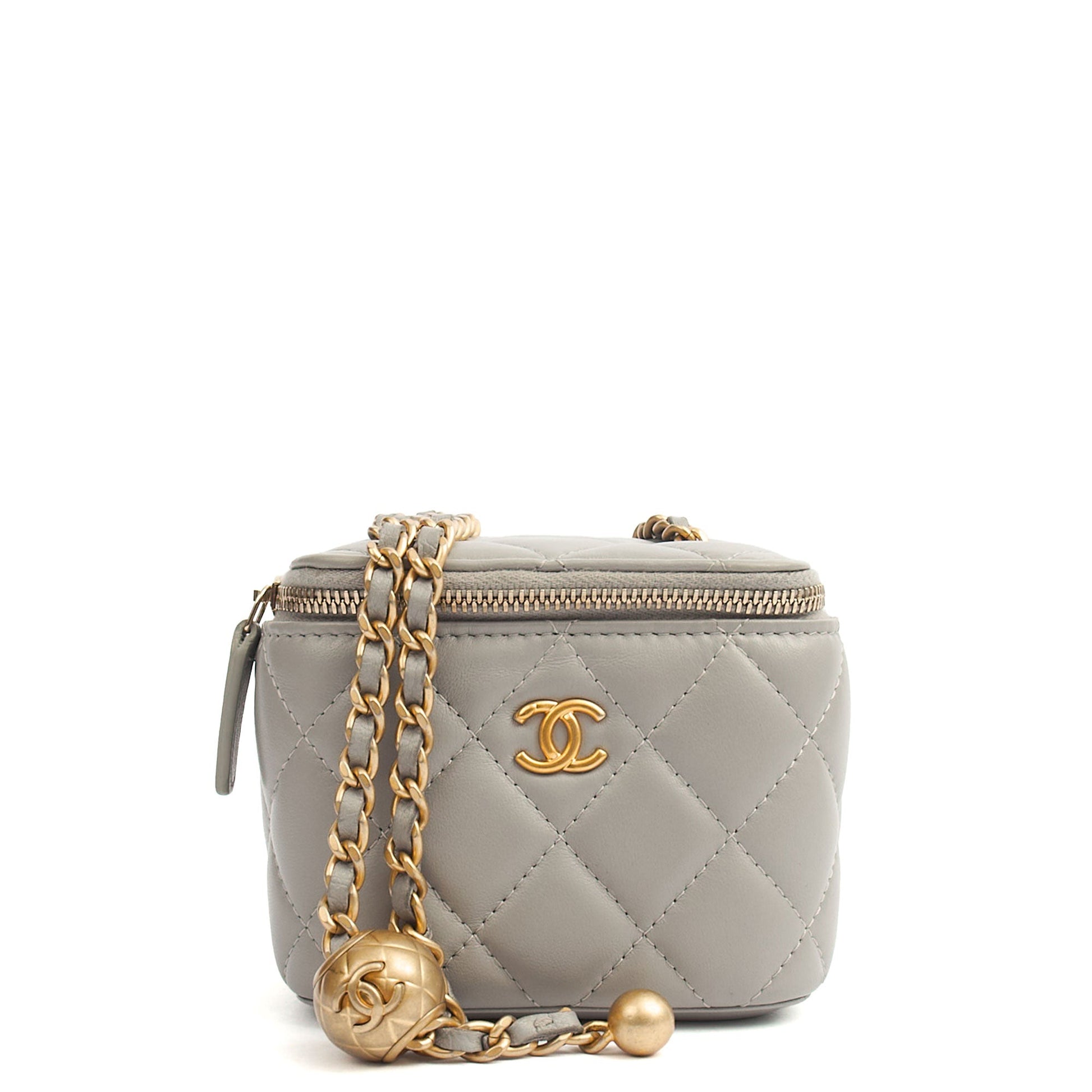 Chanel Cross Body Vanity Case - Mini in Grey, Lambskin Leather (GHW) — Alternate View 10