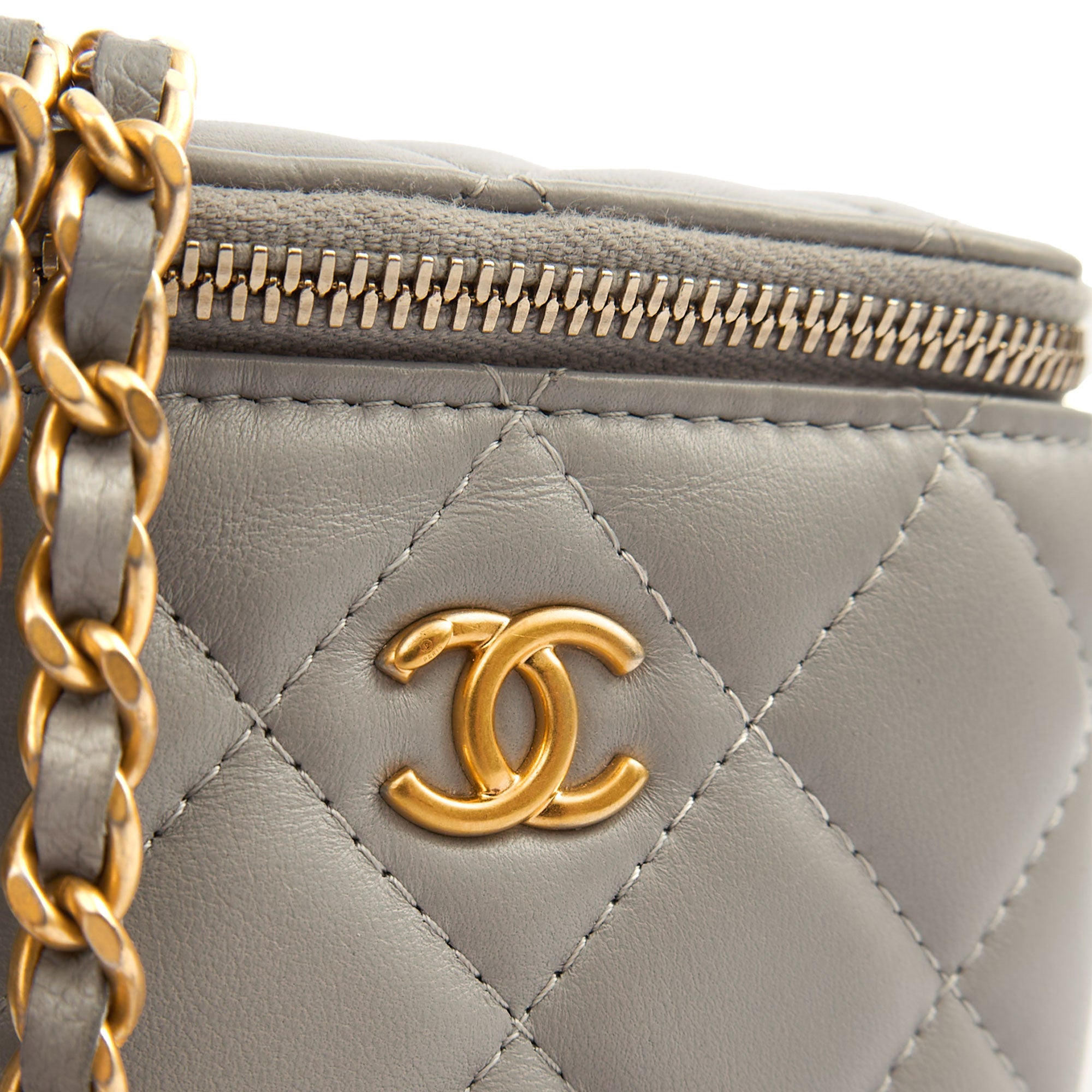 Chanel Cross Body Vanity Case - Mini in Grey, Lambskin Leather (GHW) — Alternate View 7