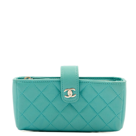 Chanel Other Compact Wallet in Blue, Lambskin Leather — Front View
