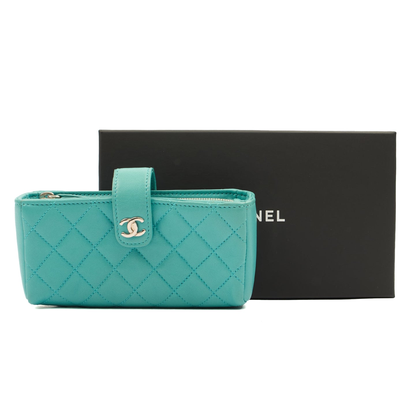 Chanel Other Compact Wallet in Blue, Lambskin Leather — Lifestyle View