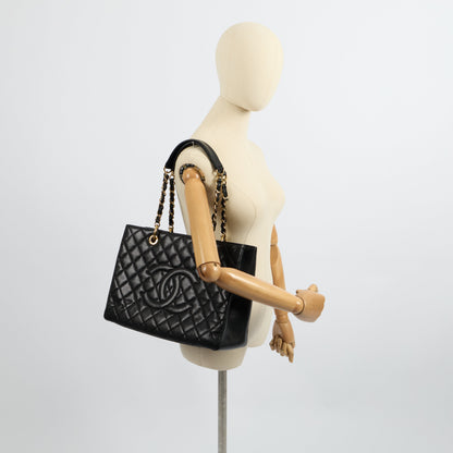 Chanel Tote Grand Shopping Tote in Black, Caviar Leather — Side View