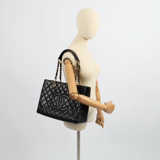 Chanel Tote Grand Shopping Tote in Black, Caviar Leather — Side View