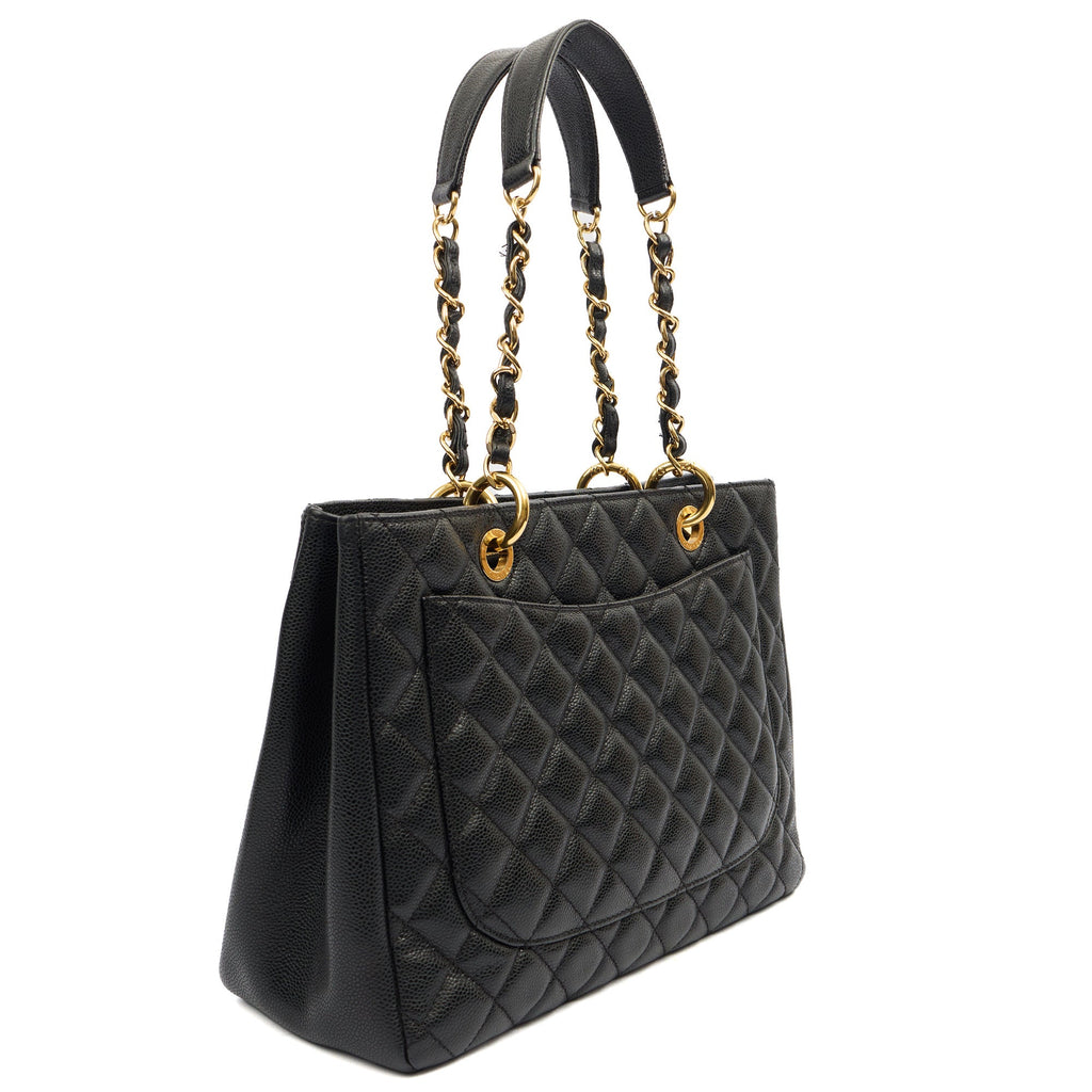 Chanel Tote Grand Shopping Tote in Black, Caviar Leather — Back View