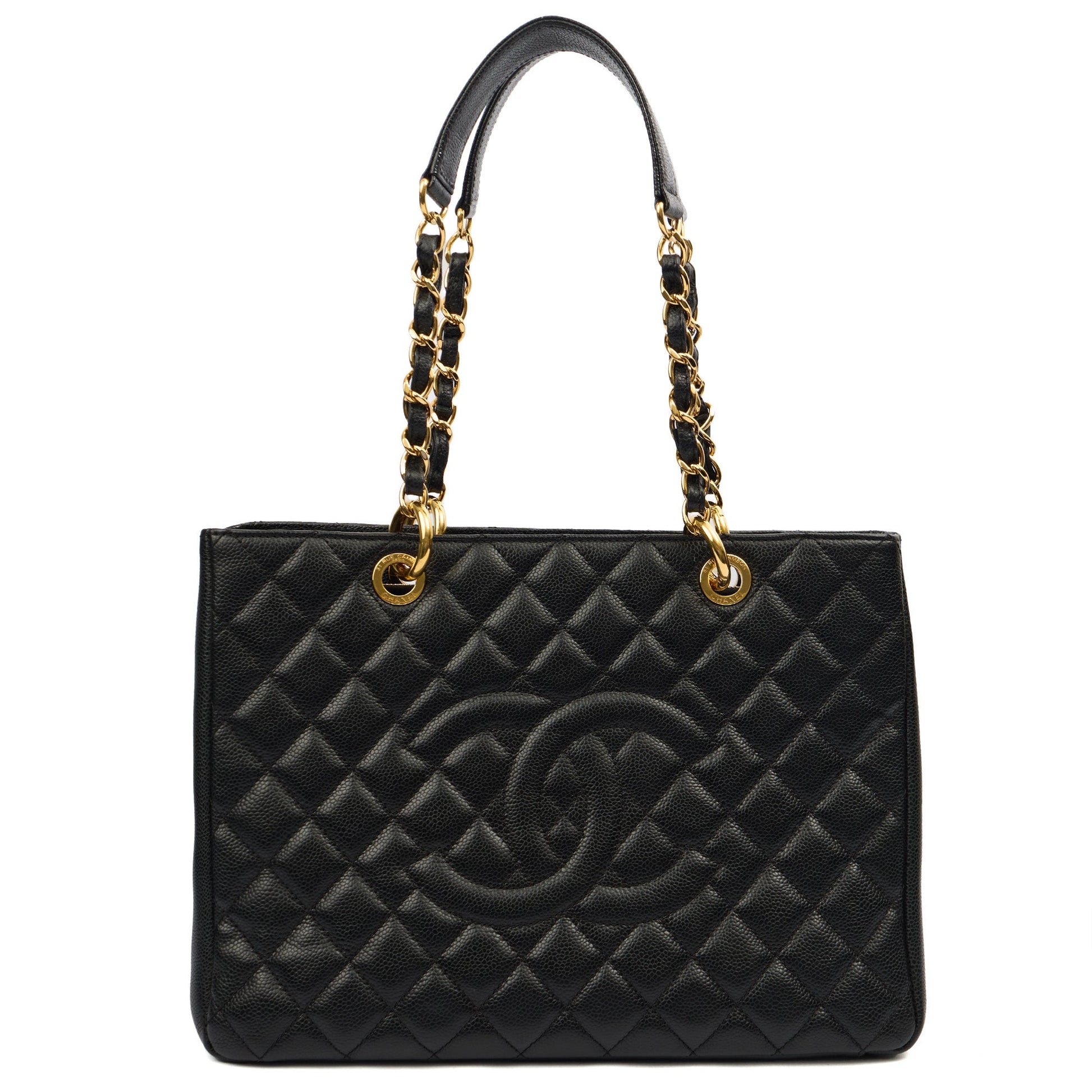 Chanel Tote Grand Shopping Tote in Black, Caviar Leather — Front View