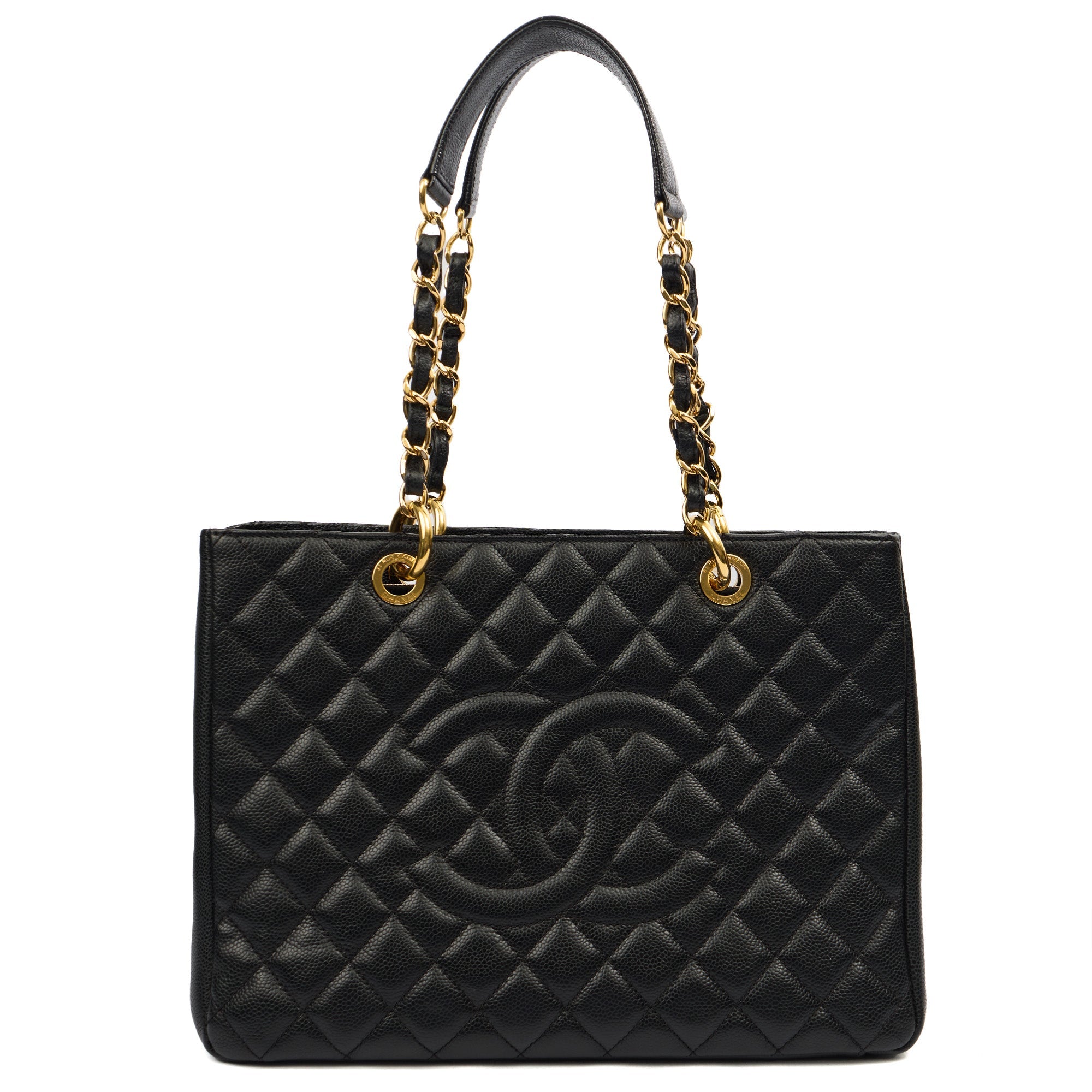 Chanel Tote Grand Shopping Tote in Black, Caviar Leather — Front View