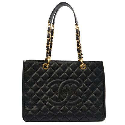 Chanel Tote Grand Shopping Tote in Black, Caviar Leather — Front View