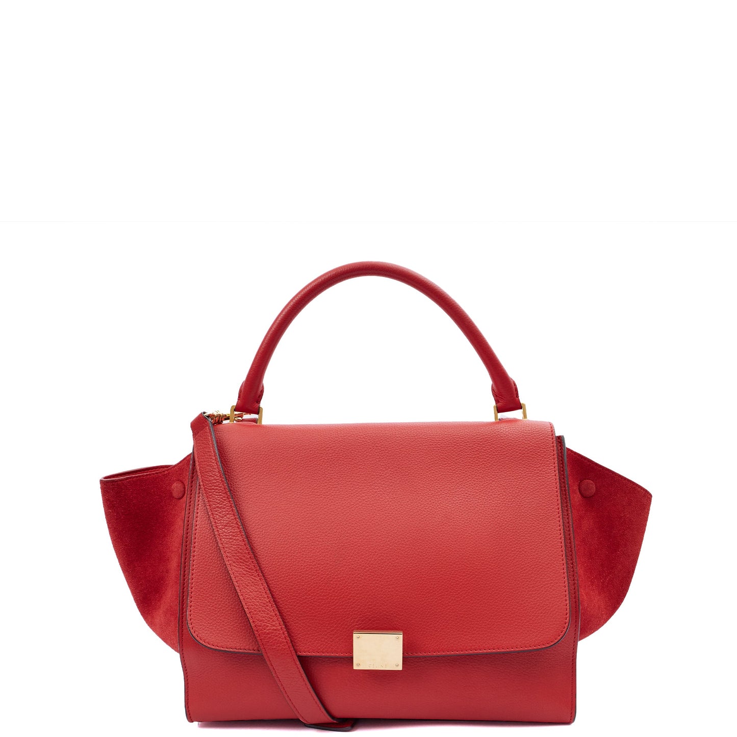 Celine Top Handle Trapeze - Medium in Red, Box Calfskin — Front View