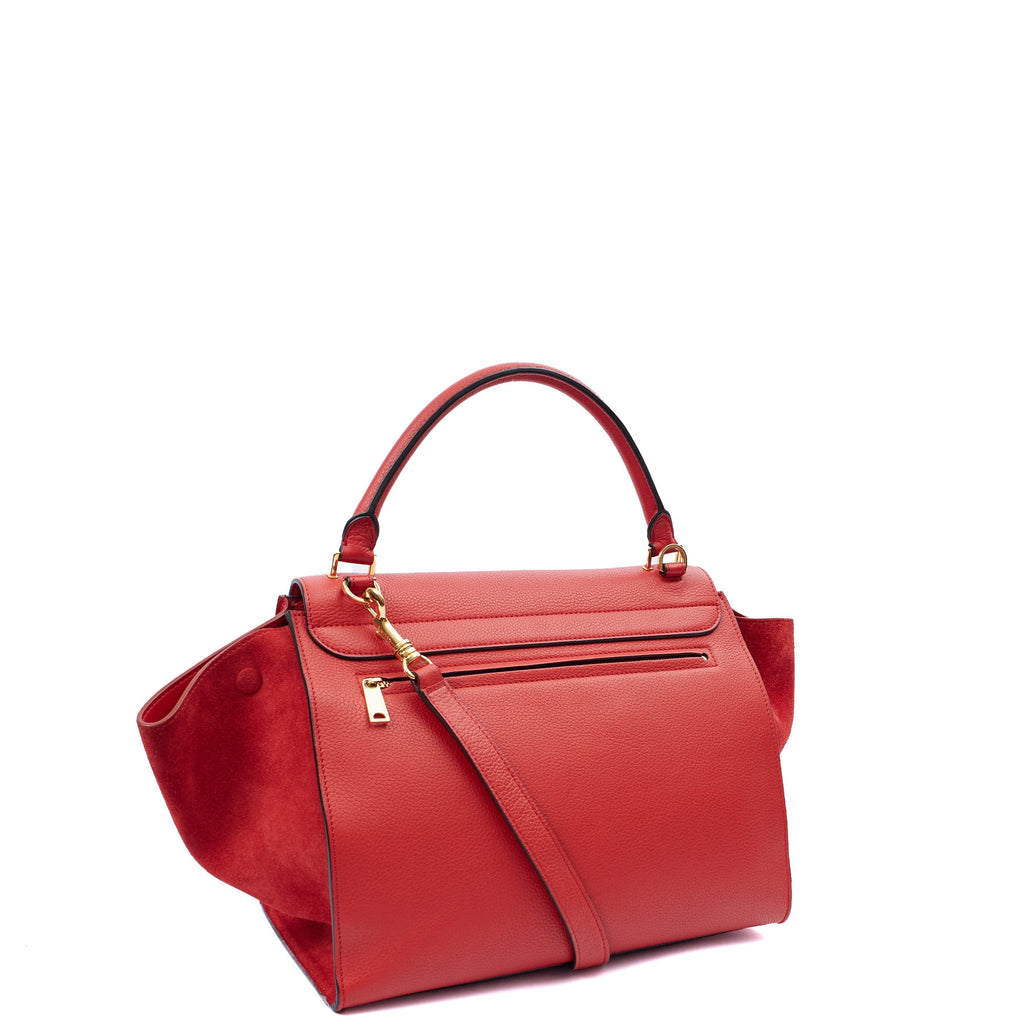 Celine Top Handle Trapeze - Medium in Red, Box Calfskin — Side View