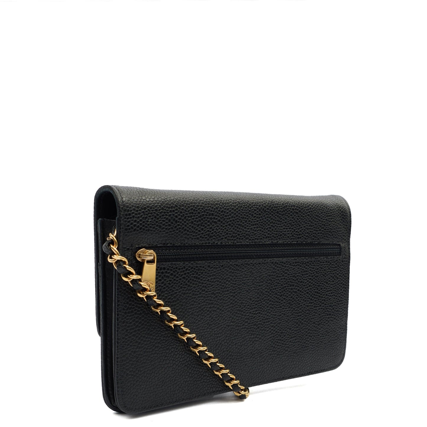 Chanel Cross Body Wallet on Chain in Black, Caviar Leather — Side View