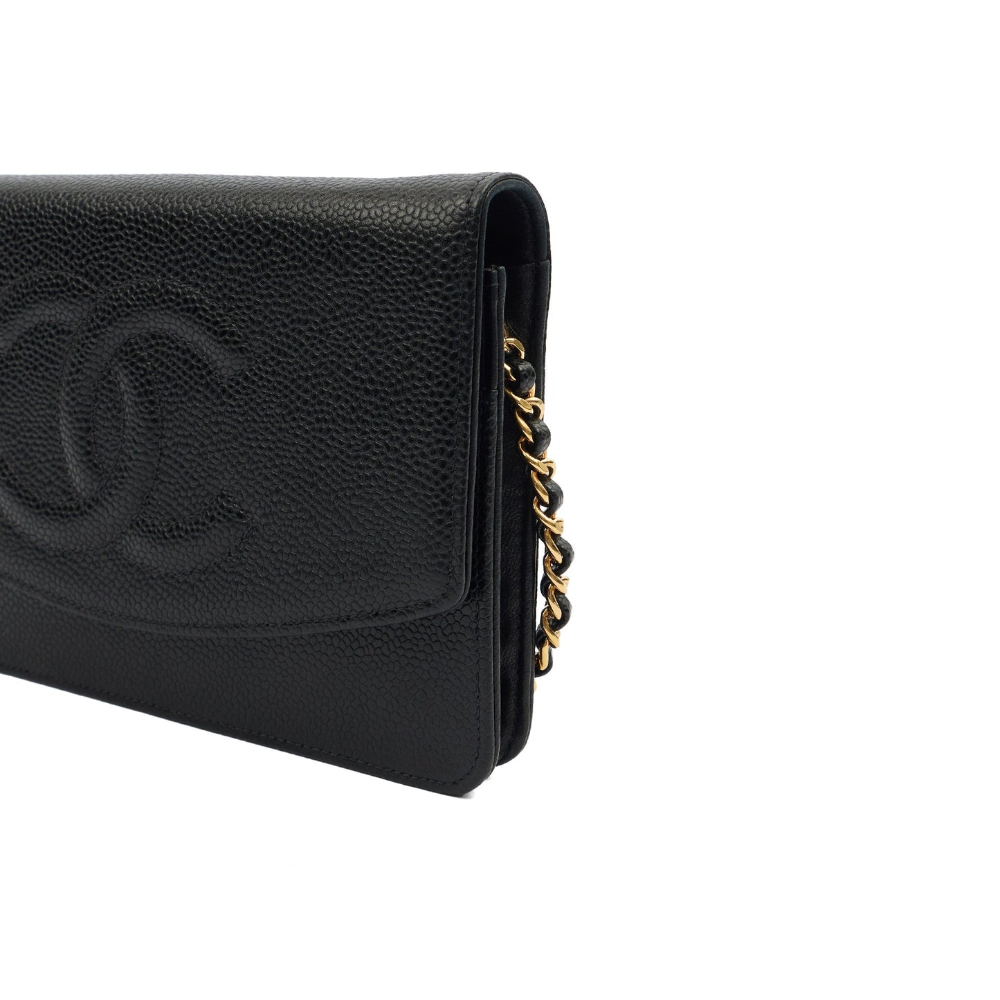Chanel Cross Body Wallet on Chain in Black, Caviar Leather — Detail View