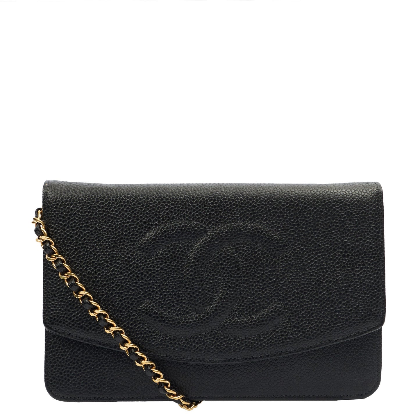 Chanel Cross Body Wallet on Chain in Black, Caviar Leather — Front View