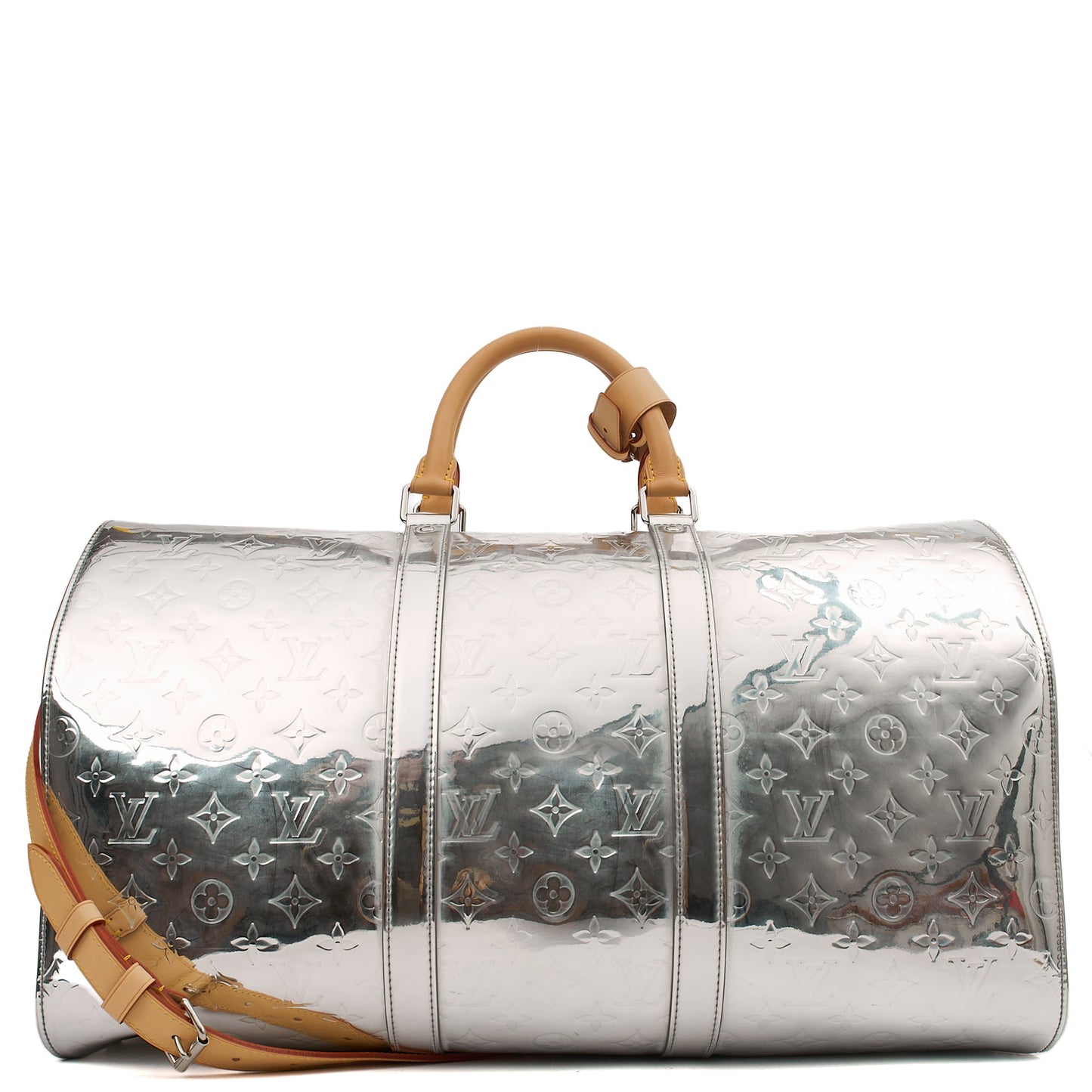 Louis Vuitton Soft Sided Keepall 50 Bandouliere in Metallic, Leather — Alternate View 9