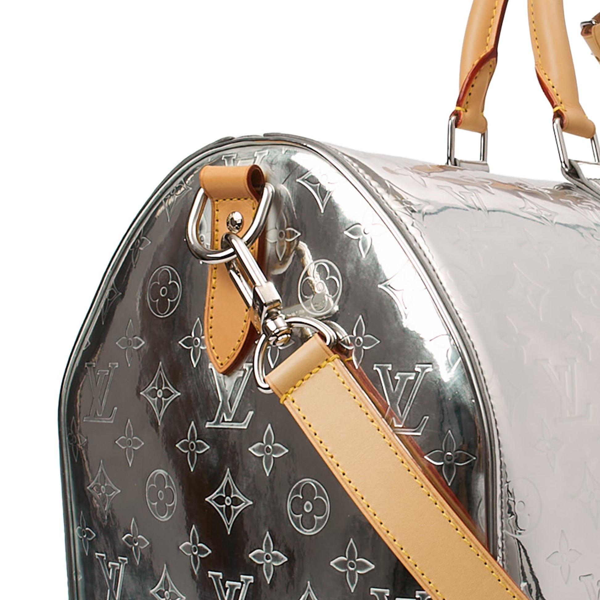 Louis Vuitton Soft Sided Keepall 50 Bandouliere in Metallic, Leather — Alternate View 10