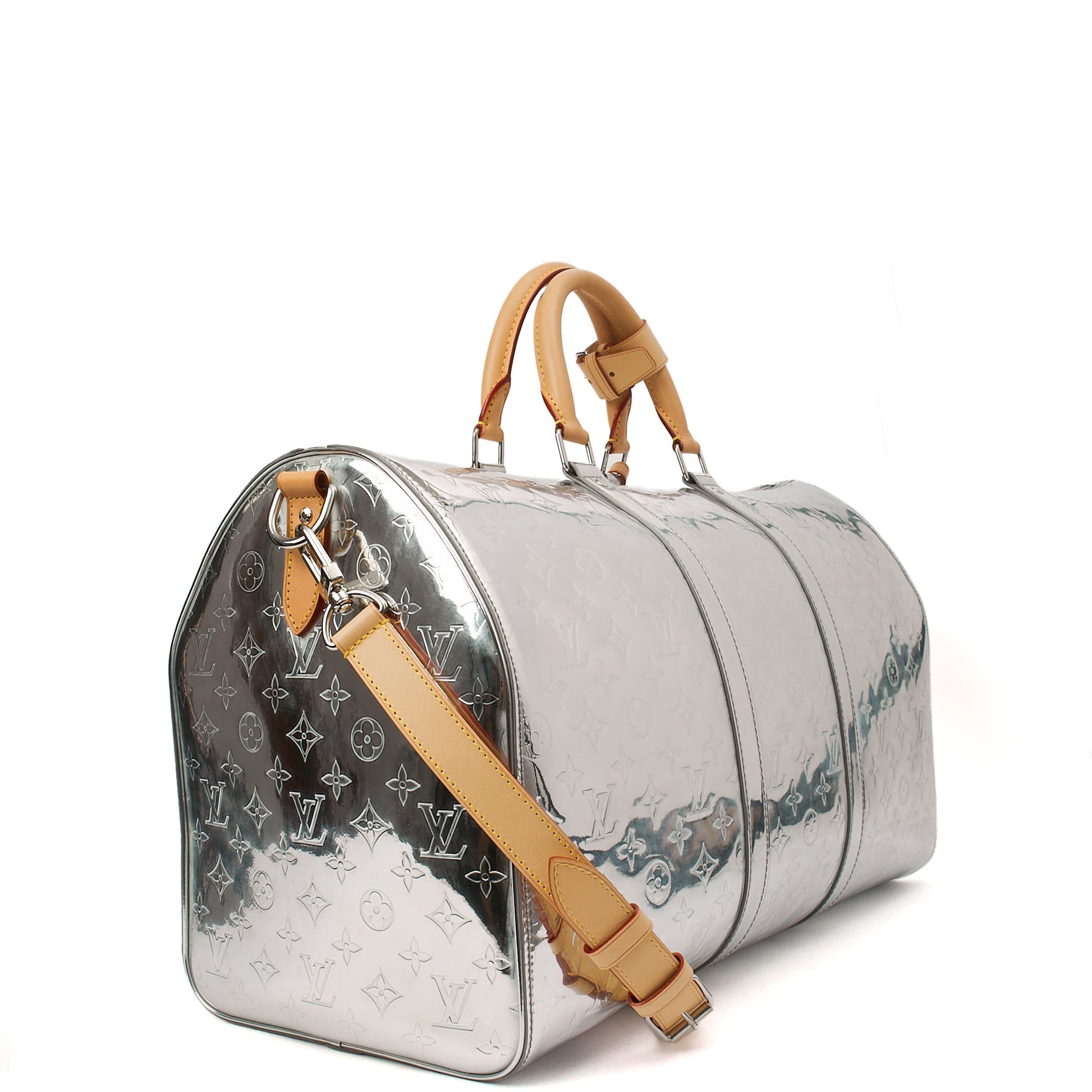 Louis Vuitton Soft Sided Keepall 50 Bandouliere in Metallic, Leather — Alternate View 14