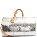 Louis Vuitton Soft Sided Keepall 50 Bandouliere in Metallic, Leather — Front View