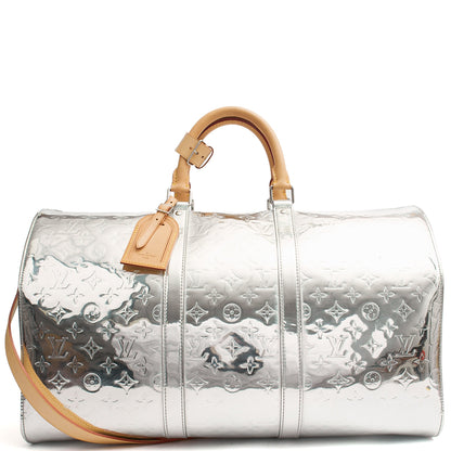 Louis Vuitton Soft Sided Keepall 50 Bandouliere in Metallic, Leather — Alternate View 13