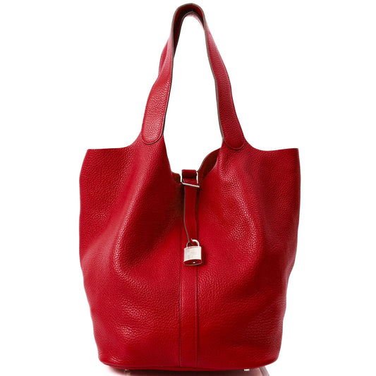 Hermes Tote Picotin 31 in Rouge Vif, Togo Leather — Front View