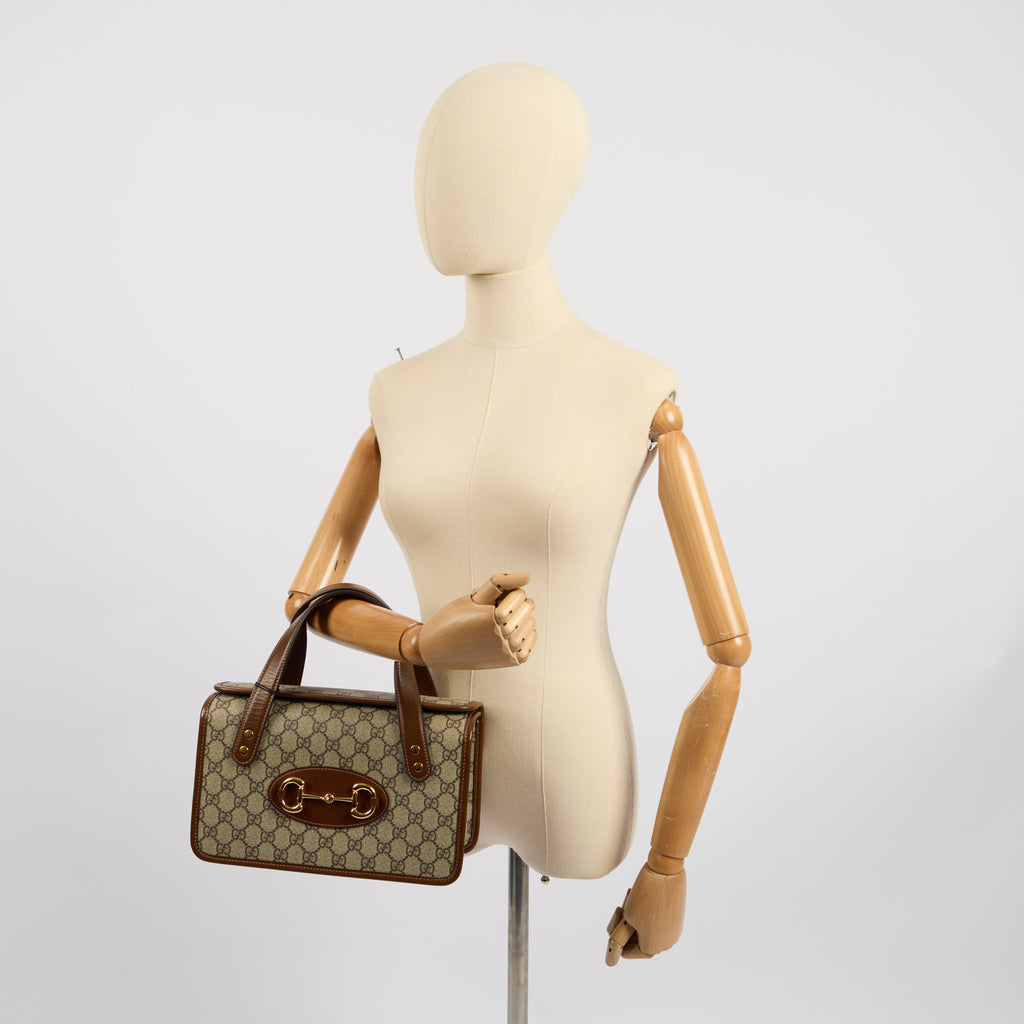 Gucci Top Handle Horsebit 1955 Tote in GG Supreme, Leather — Side View