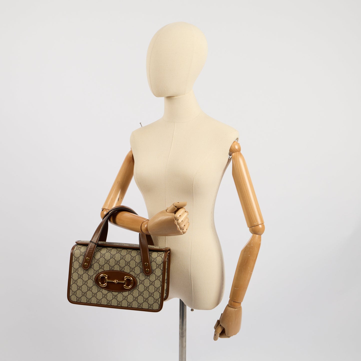 Gucci Top Handle Horsebit 1955 Tote in GG Supreme, Leather — Side View