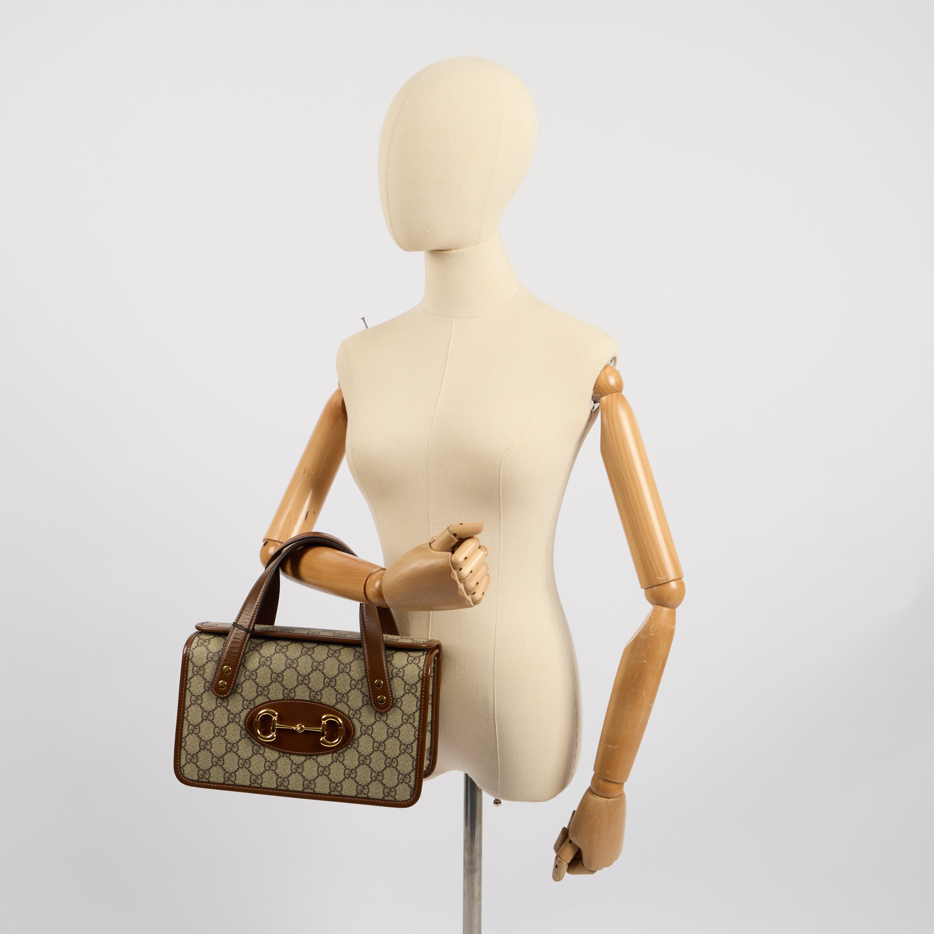 Gucci Top Handle Horsebit 1955 Tote in GG Supreme, Leather — Side View