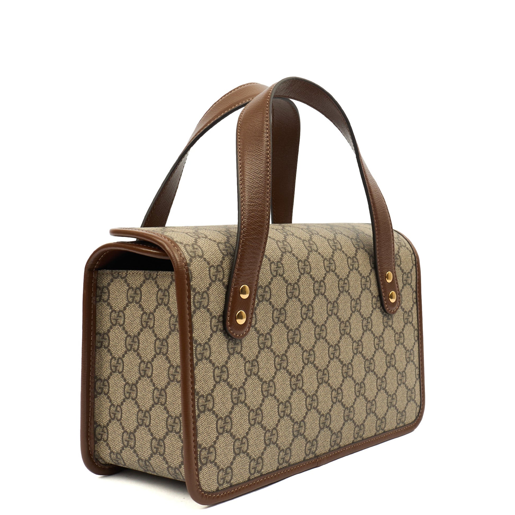 Gucci Top Handle Horsebit 1955 Tote in GG Supreme, Leather — Back View