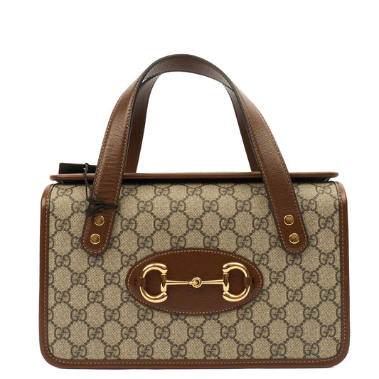 Gucci Top Handle Horsebit 1955 Tote in GG Supreme, Leather — Front View