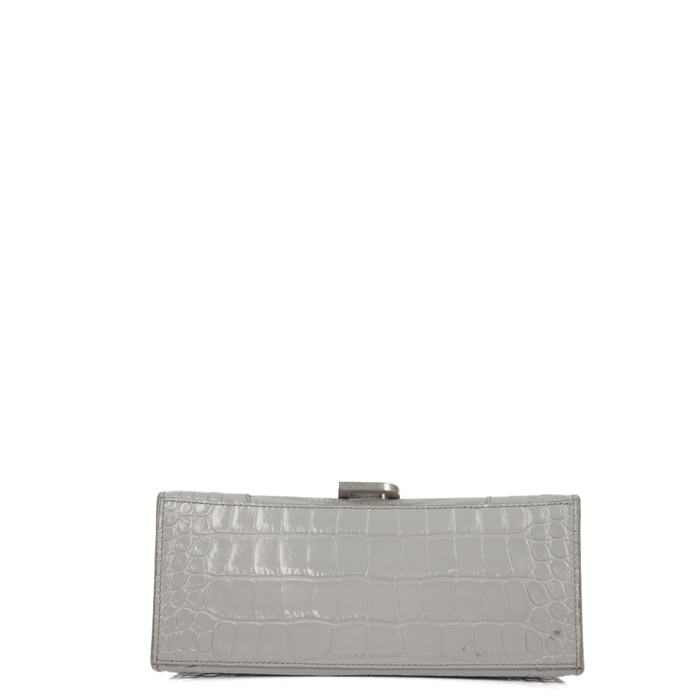 Balenciaga Top Handle Hourglass Top Handle Small in Grey, Exotic Effect Leather — Top View